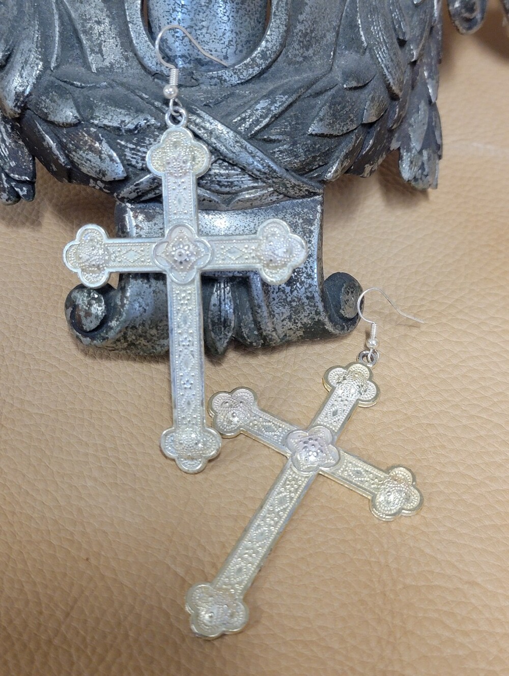 Gothic Enchanted Feligree Cross Earring Artisian - Picture 2 of 5